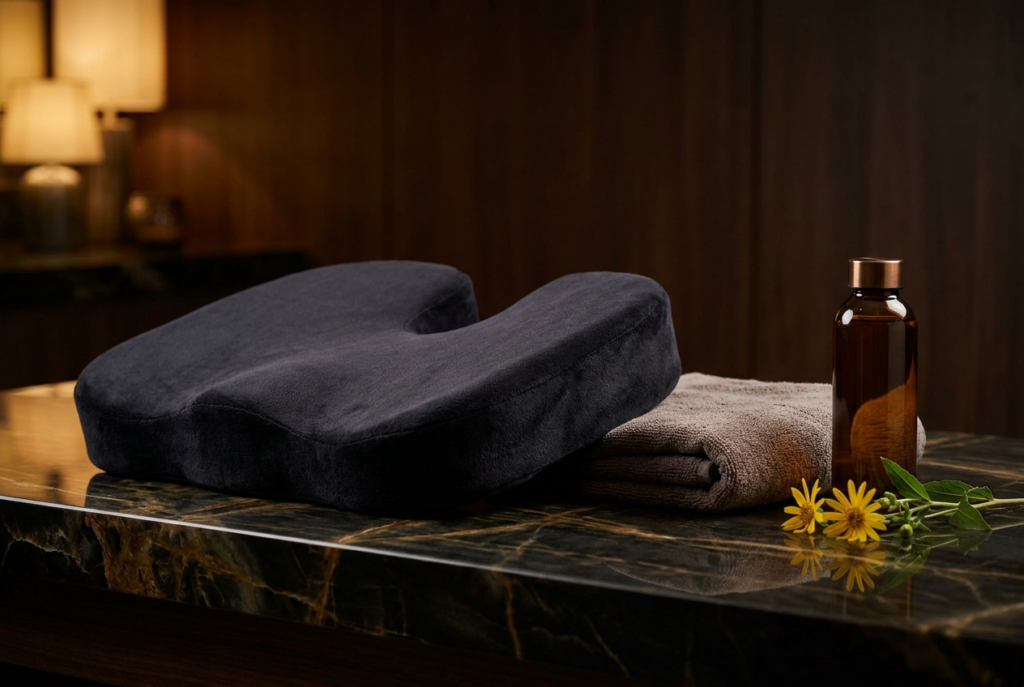 Brazilian butt lift recovery cushion with towel, water and arnica