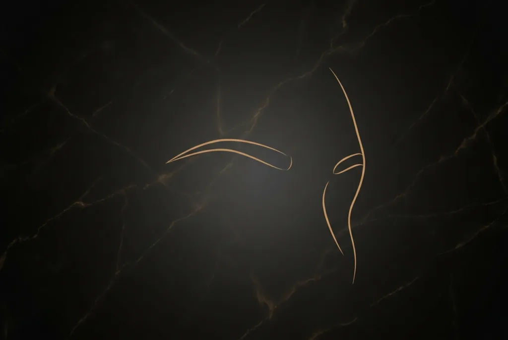 Gold line illustration of the upper face with subtle brow lift arcs